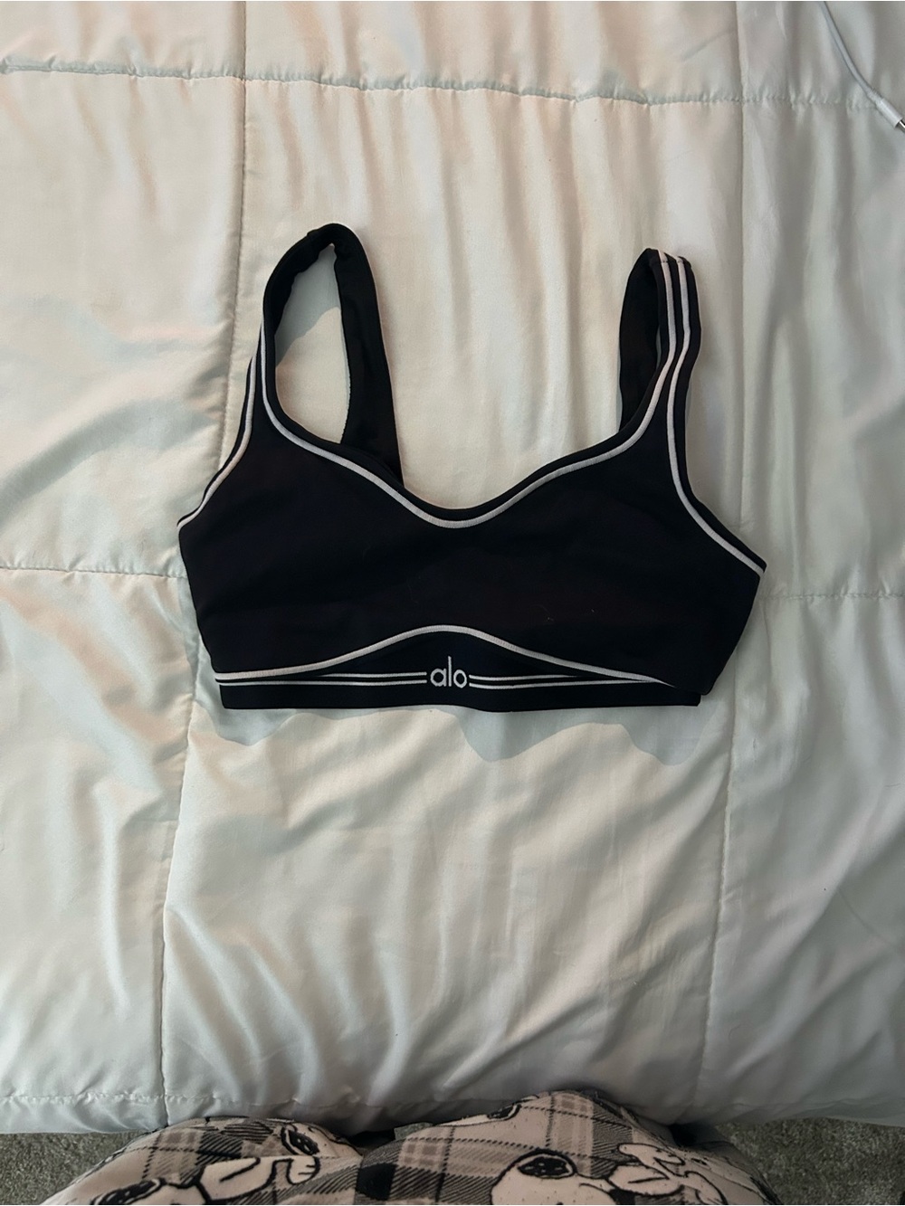 ALO Yoga Black Sports Bra with White Piping